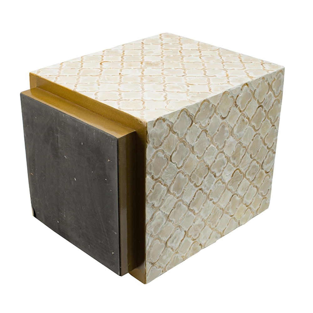 14x14x18' Square Capiz Stool, Cream