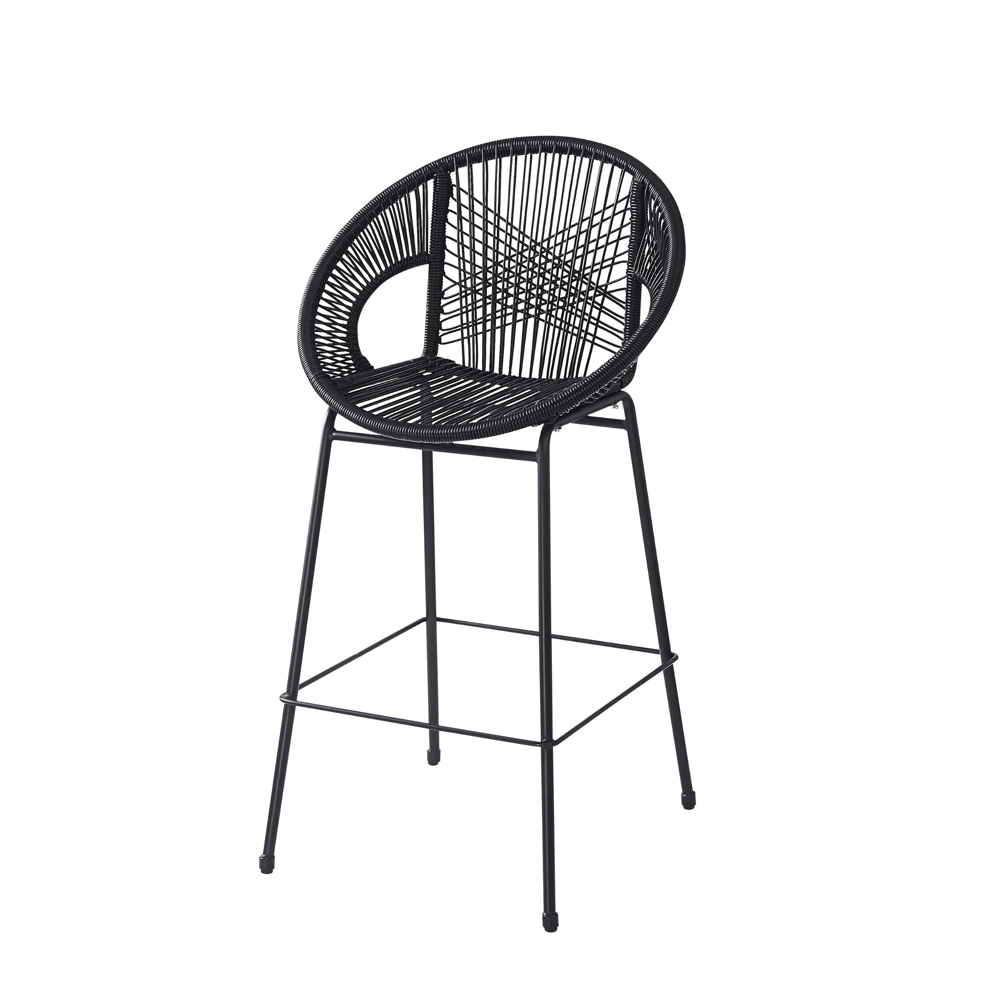 Ferrara Outdoor Patio Barstool Set of 2, Black Faux Wicker PE Rattan with Iron Frame
