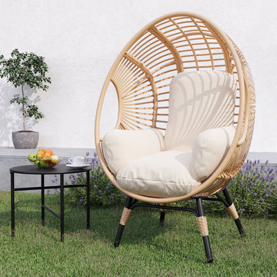 New Style PE Wicker Weaving Patio Egg Chair with Cushion for Outdoor Relaxation