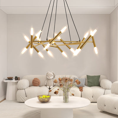 Modern Branch Chandelier with Frosted Tubes, Adjustable Height Pendant Light for Dining