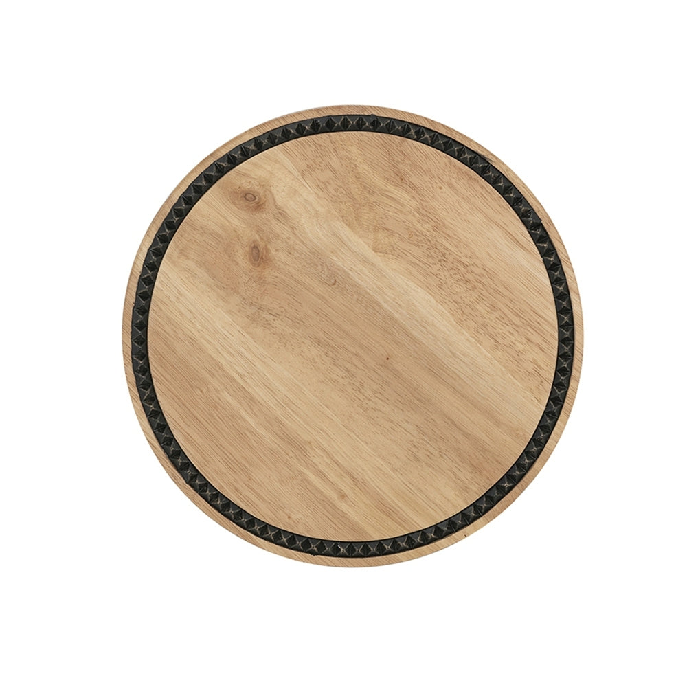 12x12x6' Round Wooden Pedestal Tray with Black Detailing and Sculptural Stand