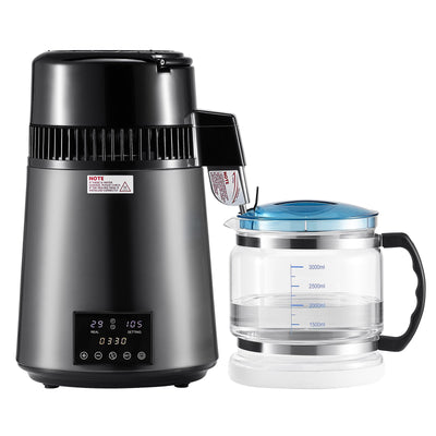 Water Distiller, 4L 1.1 Gallon Pure Water Purifier Filter For Home Table Countertop, 750W Distilled Maker With Glass Pot, Stainless Steel Interior Drinking Machine To Make Clean Waters, Grey