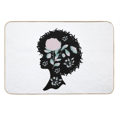 Afro Silhouette With Butterflies & Flowers Bath Mat