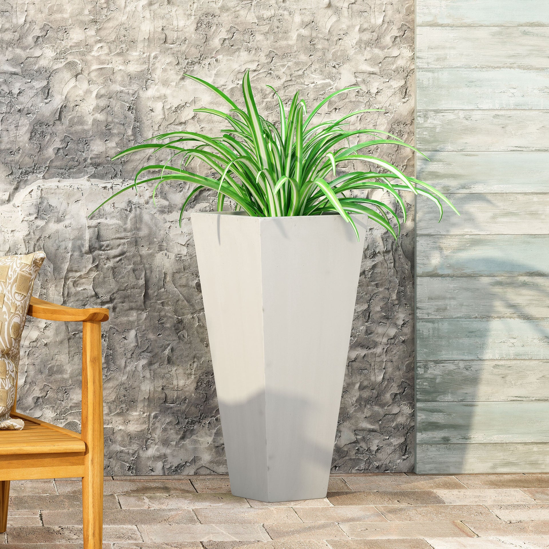 13' x 28.5' Modern Outdoor MGO Cast Stone Planter, White
