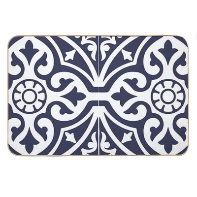 Hamptons Blue And White Moroccan Talavera Tile Bath Mat