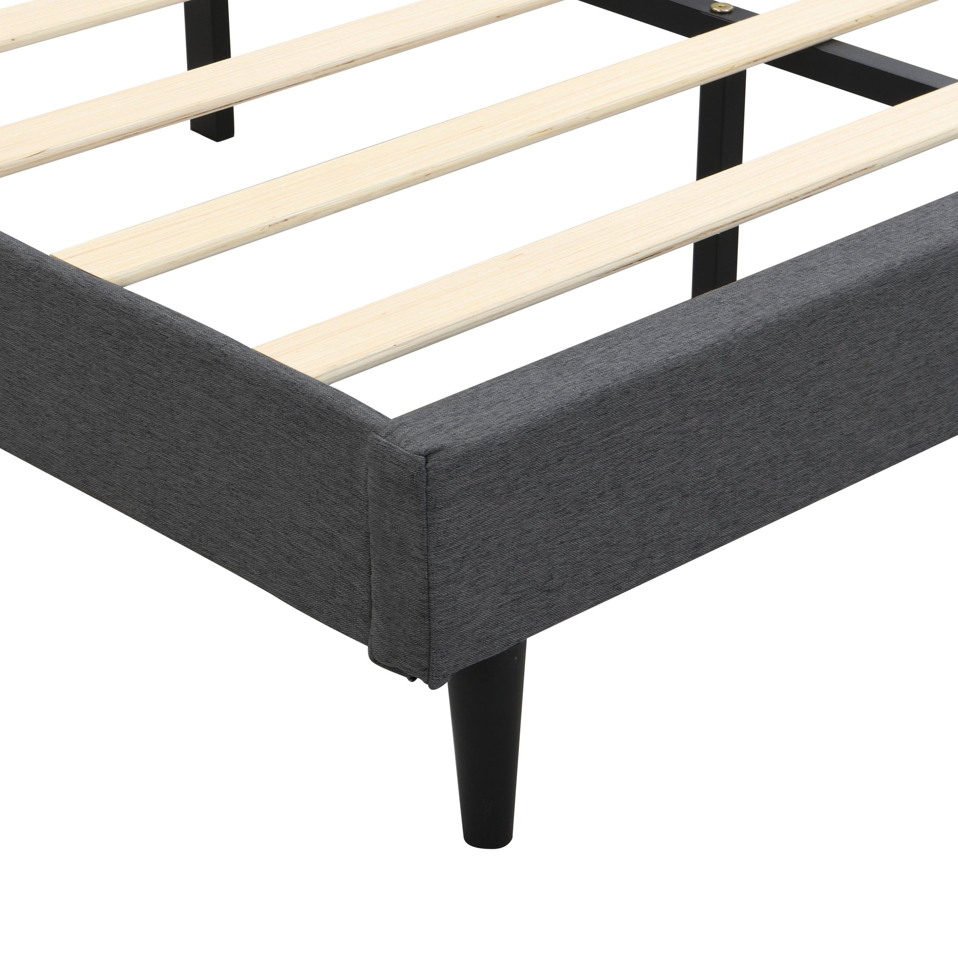 Modern Upholstered King-Size Platform Bed Frame with Button-Tufted Linen Headboard and USB Ports, Dark Grey