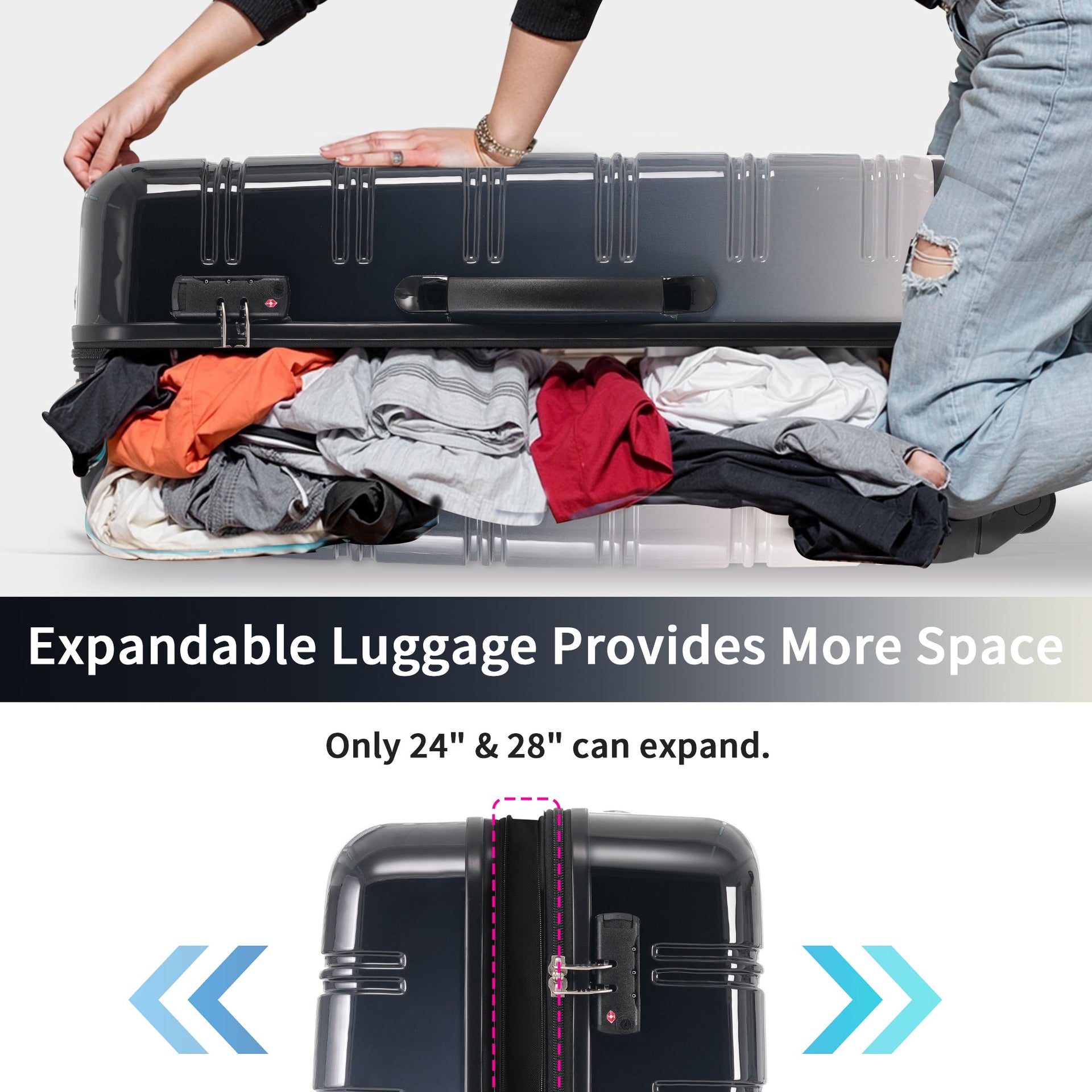 Hardshell Luggage Sets 3 Piece Gradient Color Expandable Suitcase with Spinner Wheels and TSA Lock Lightweight 20' 24' 28' Available,Gradient Black
