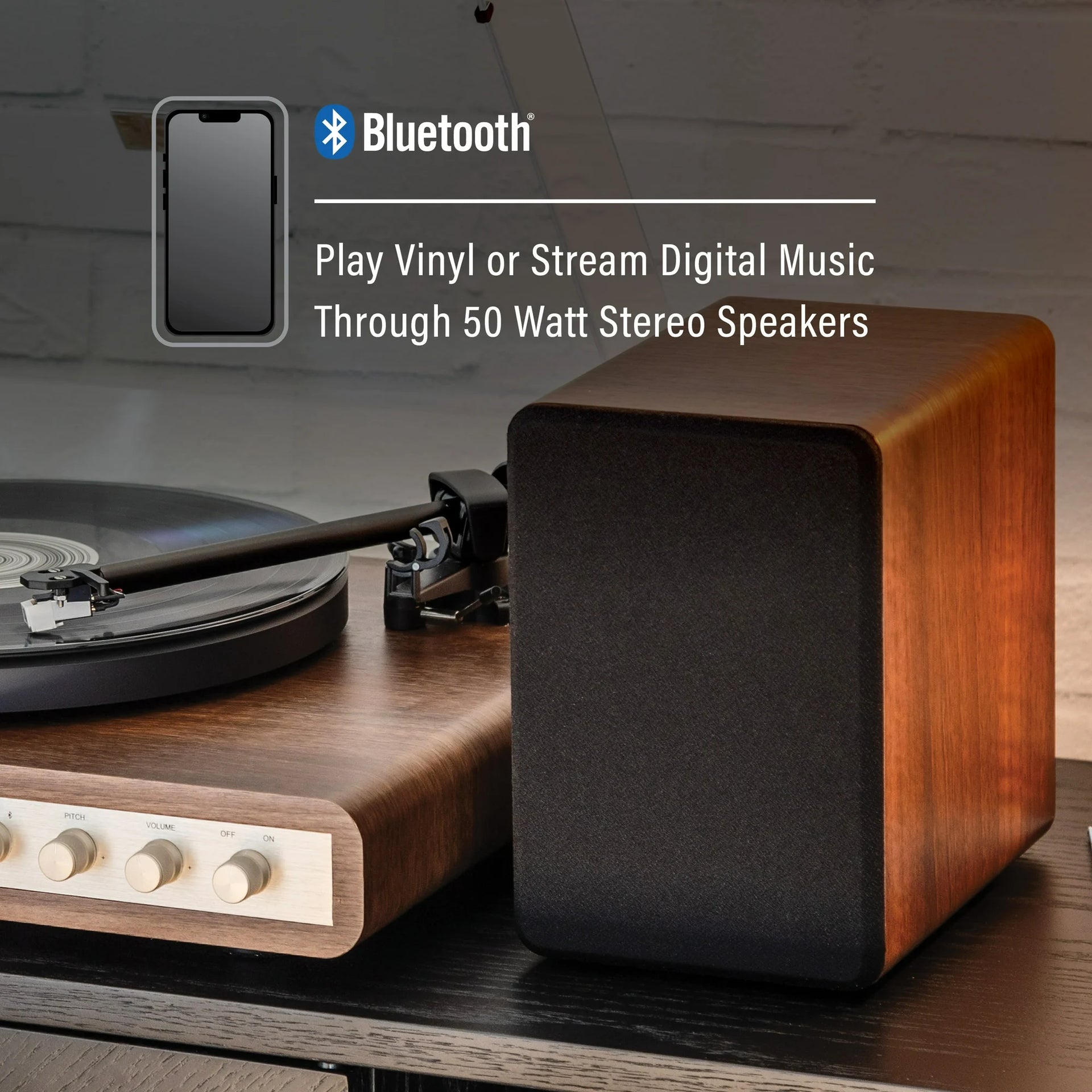 Crosley C65 Record Player with Speakers and Wireless Bluetooth - Audio Turntables (Walnut/Gold)