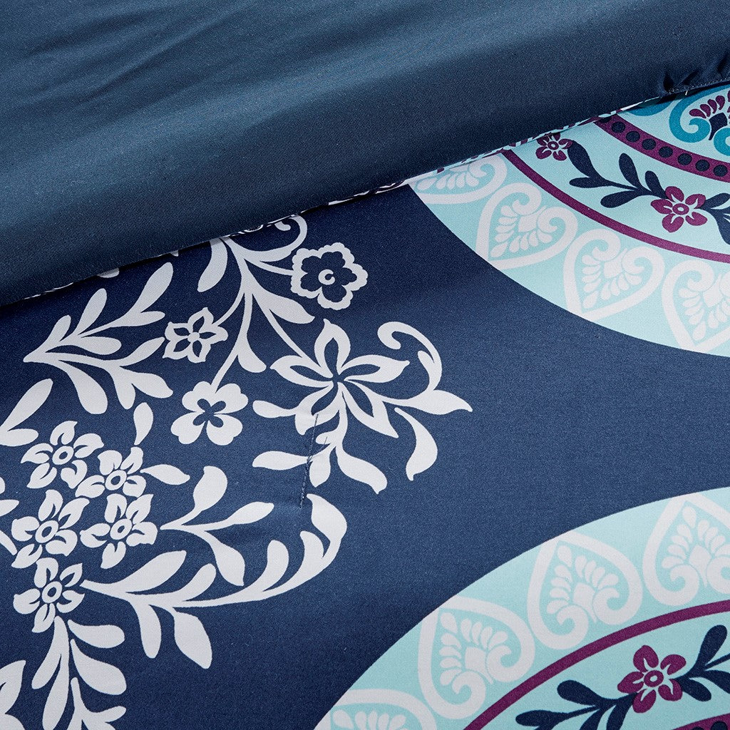 Loretta Boho Comforter Set with Bed Sheets in Navy by Intelligent Design