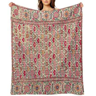 Vintage India Embroidered Textile, 17th Century Wrinkle-free Throw Blanket