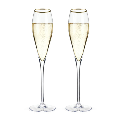 Gold-Rimmed Crystal Champagne Flutes Set of 2