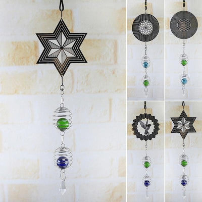 Elegant 3D Metal Hanging Wind Hanging Spinners Spiral Wind Chimes Wind Sculptures With Gazing Ball Spiral Tail Stainless Steel Spin Decor For Indoor Outdoor Spinner Wind Chime With Spiral Tail Ball Center Home Decor