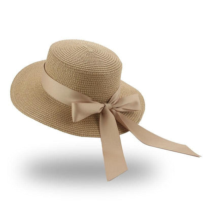Elegant Adult Bucket Hat Beach Summer Straw Hats for Women Beach Sun Straw Hat Wide Luxury Comfortable Hat Flat Top Ribbon Bowknot Elegant Luxury Women Summer Hat 56-58cm