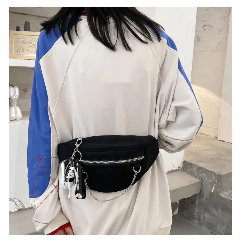 Elegant Purple Ladies Chain Waist Bag Canvas Fanny Pack Luxury Outdoor Chest Bag Phone Purse For Everyday Use