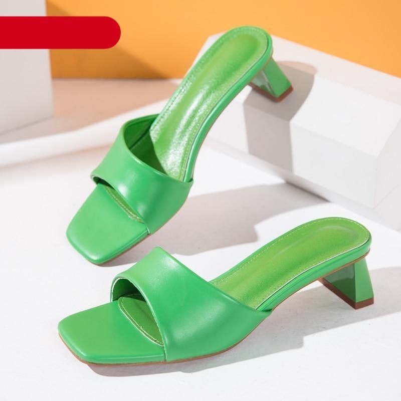 Elegant Women Slippers Summer Outdoor Beach Flip Flop Open Toe Flat Casual Low Heel Sandal Square Open Toe Heeled Sandals Beach Charming Sandals
