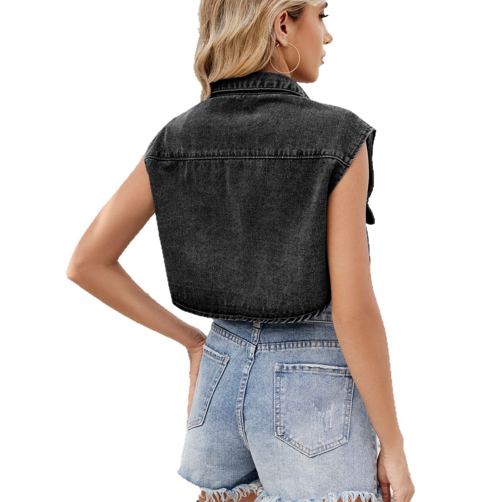 European and American women's pocket vest top