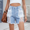 European and American women's tassel torn hole hairy beard denim shorts