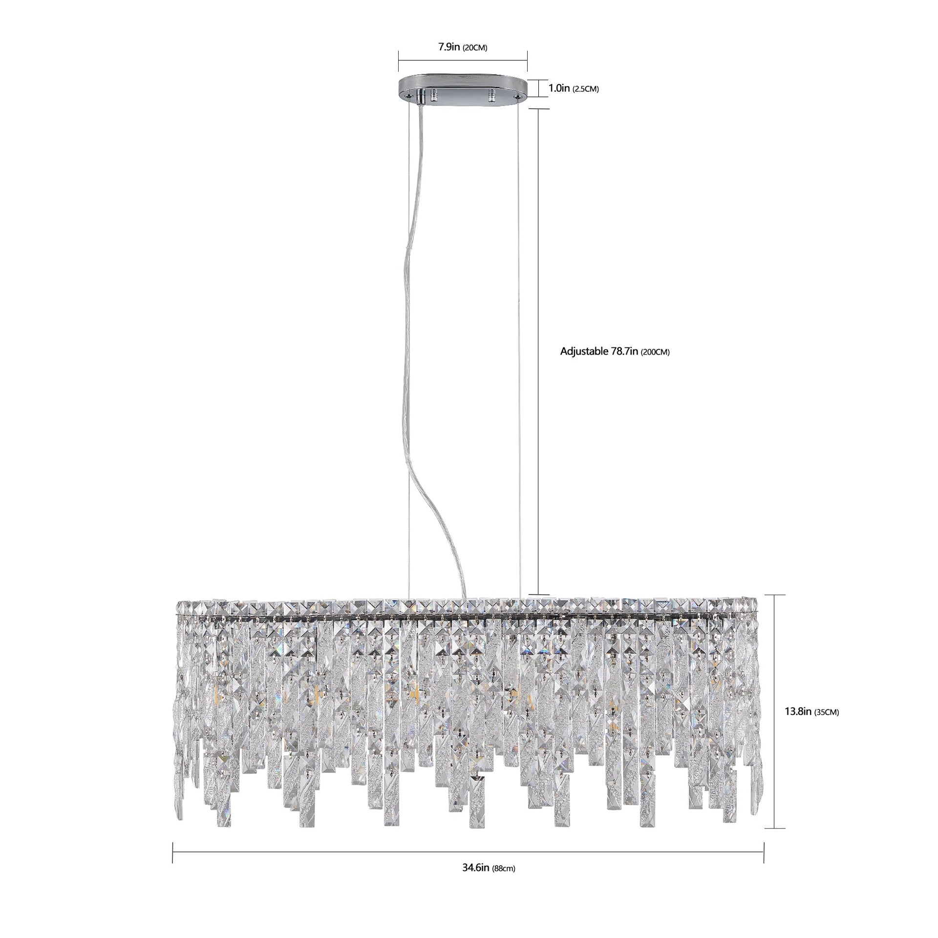 Silver Elegant Oval Crystal Chandelier, Modern Ceiling Light Fixture with Reflective Hanging Crystals for Dining Room, Living Room, and FoyerS (Bulbs Not Included)