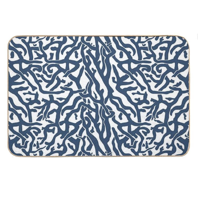 Coral Reef Pattern Navy Blue White Coastal Beach House Bath Mat