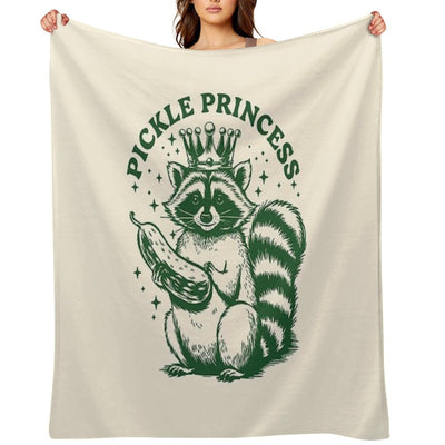 Pickle Princess Funny Pickles Lover Raccoon Foodie Eco-conscious Throw Blanket