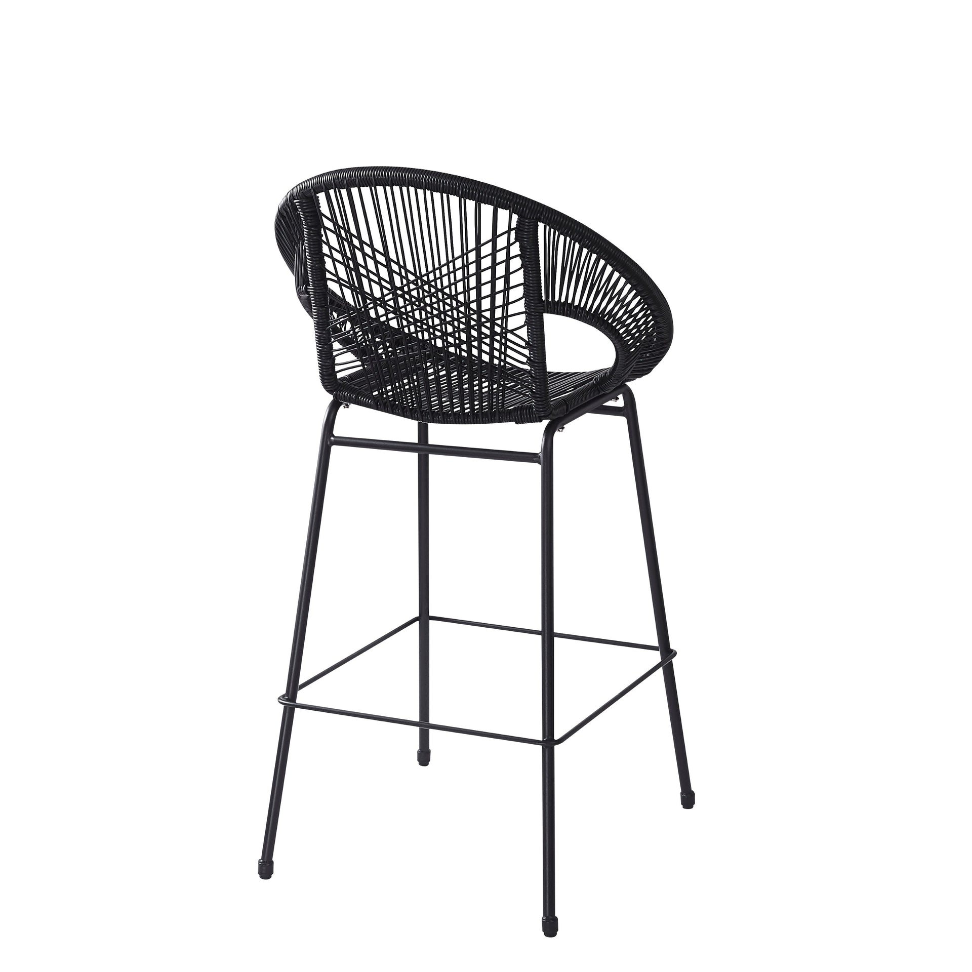 Ferrara Outdoor Patio Barstool Set of 2, Black Faux Wicker PE Rattan with Iron Frame