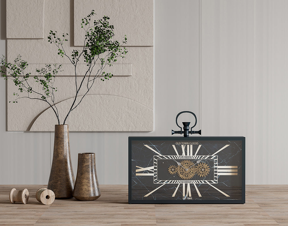 17.5x3x13' Decorative Black and Gold Gear Table Clock