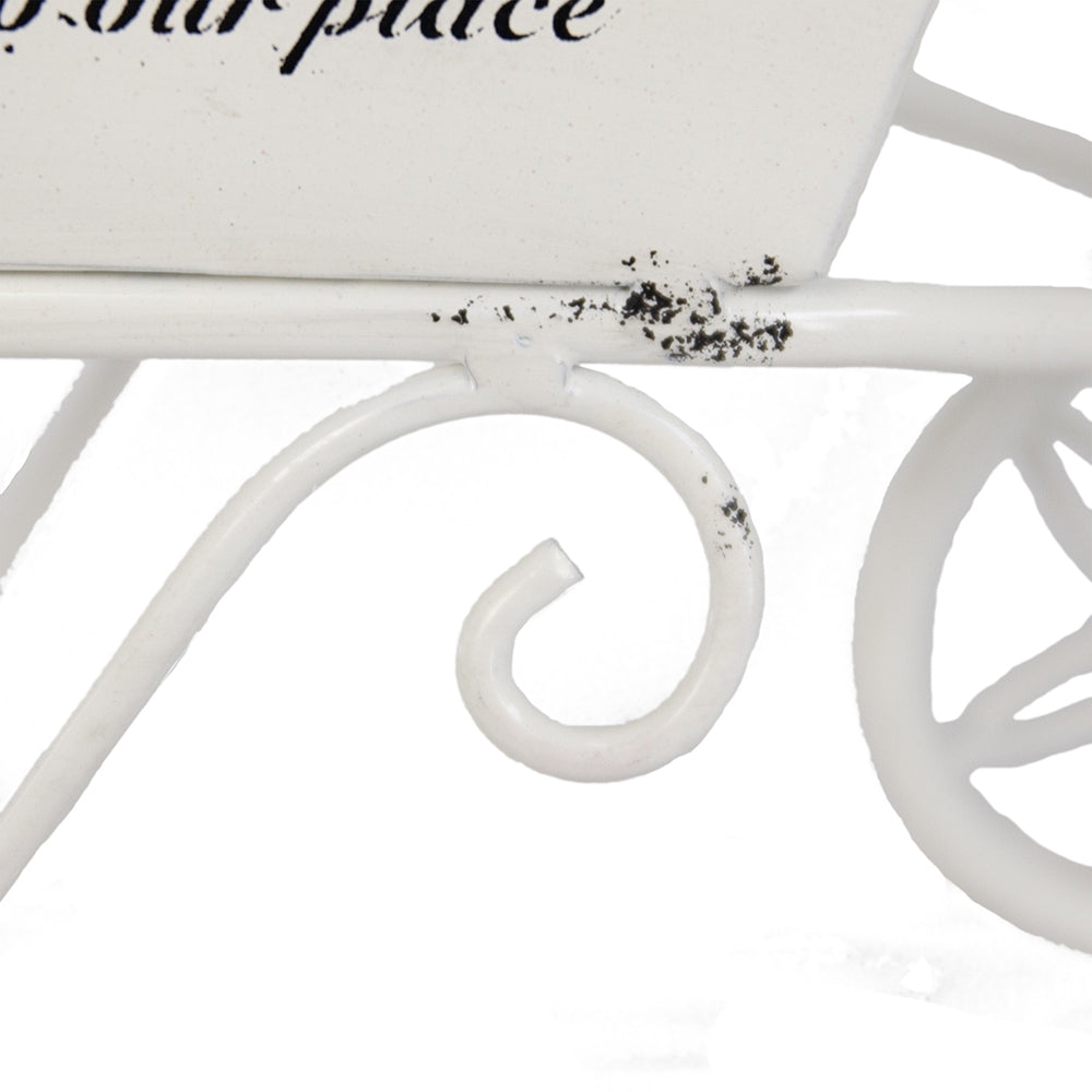 11.5x4x7' White Metal Decorative Disressed Wheelbarrow Planter, Tabletop Decor