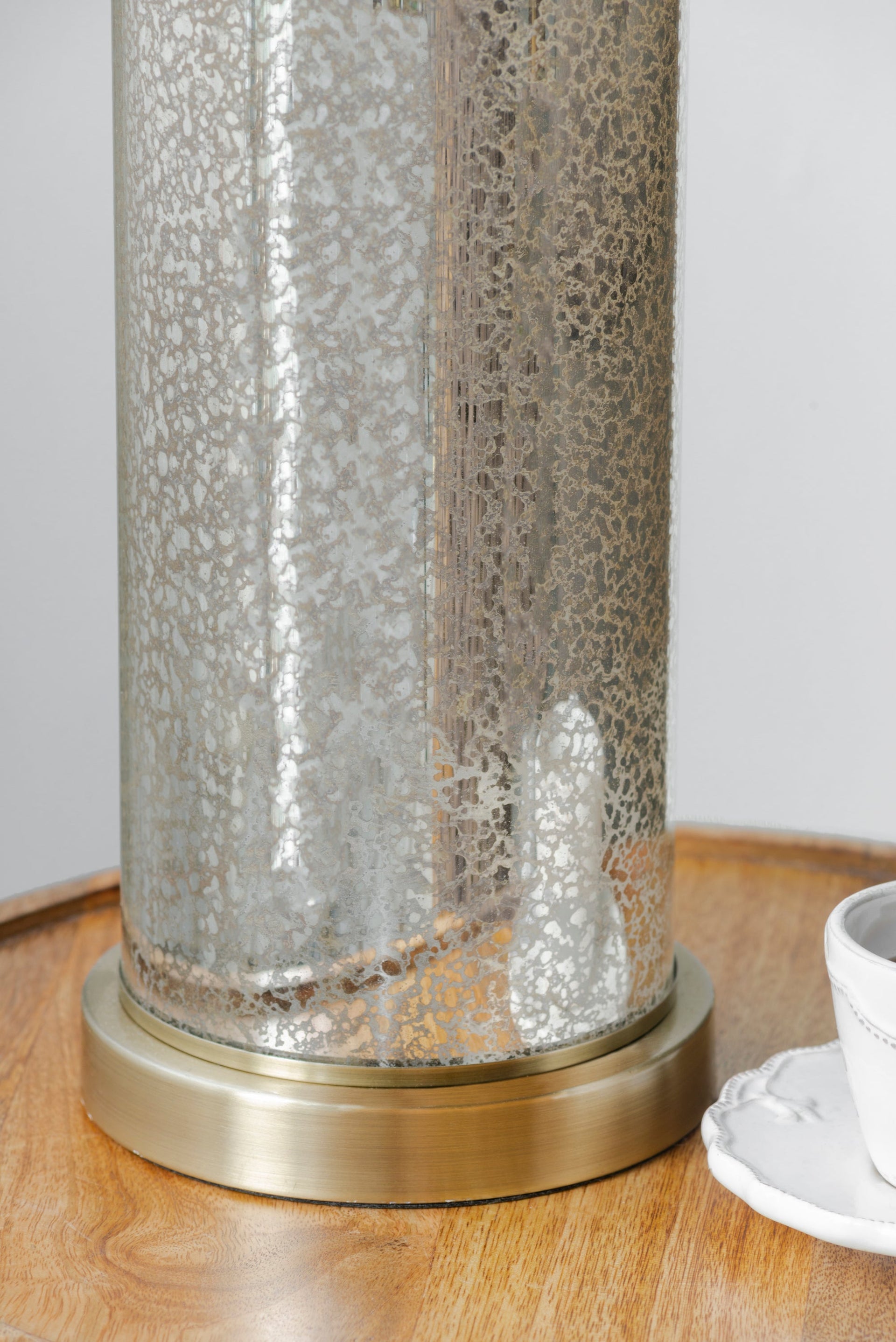 16x16x35' Gold Mirrored Glass Table Lamp with White Fabric Shade