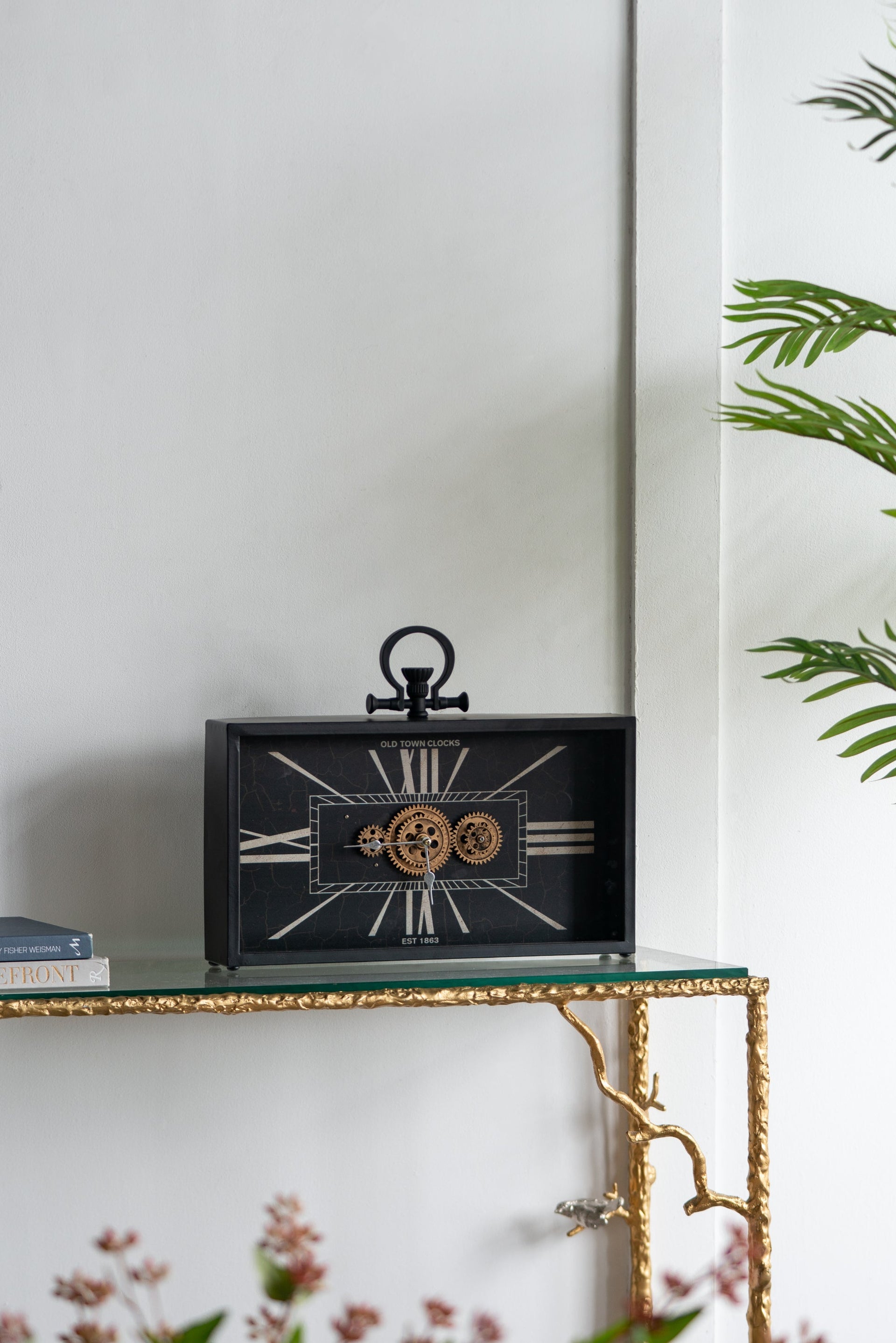 17.5x3x13' Decorative Black and Gold Gear Table Clock
