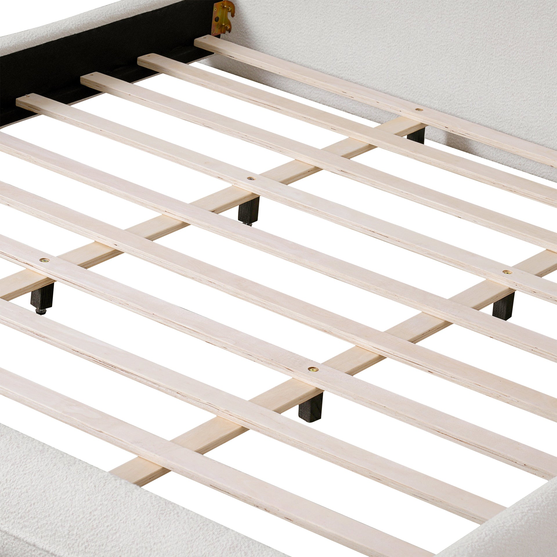 King Size Bed Frame with Boucle Fabric, Upholstered Platform Bed with Curve-Shaped Design & Thick Headboard, White