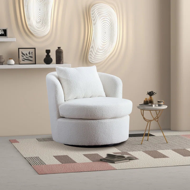 Nahjee Lyquinn 33'' W Super Soft Upholstered Swivel Barrel Chair with Pillow