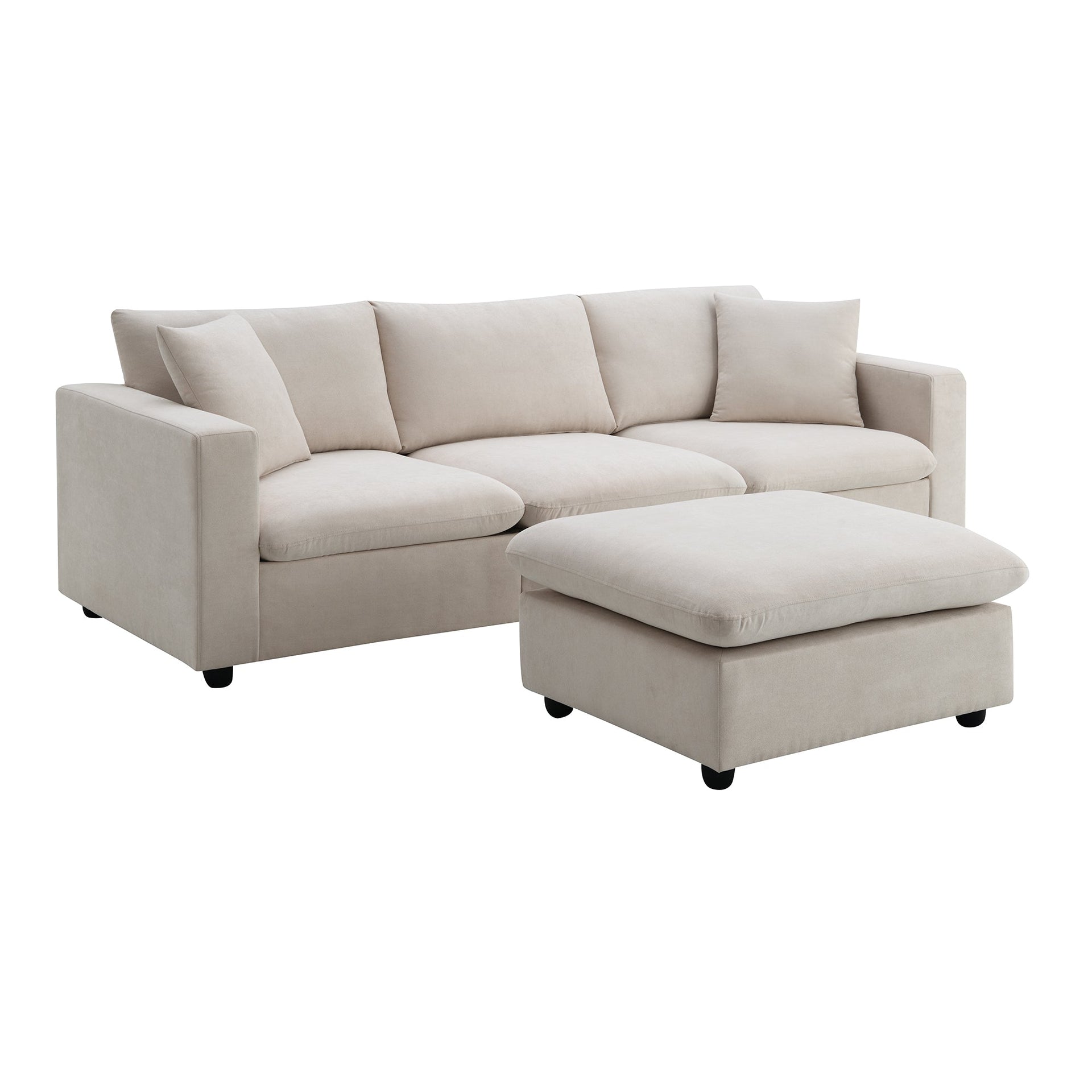 101*66' Modern Sectional Sofa with Throw Pillows,Cloud L-shaped Couch Set with Wide Seat,4 seat Polyester Comfy Fabric Couch Set with Movable Ottoman for Living Room, Apartment, Office,4 Colors