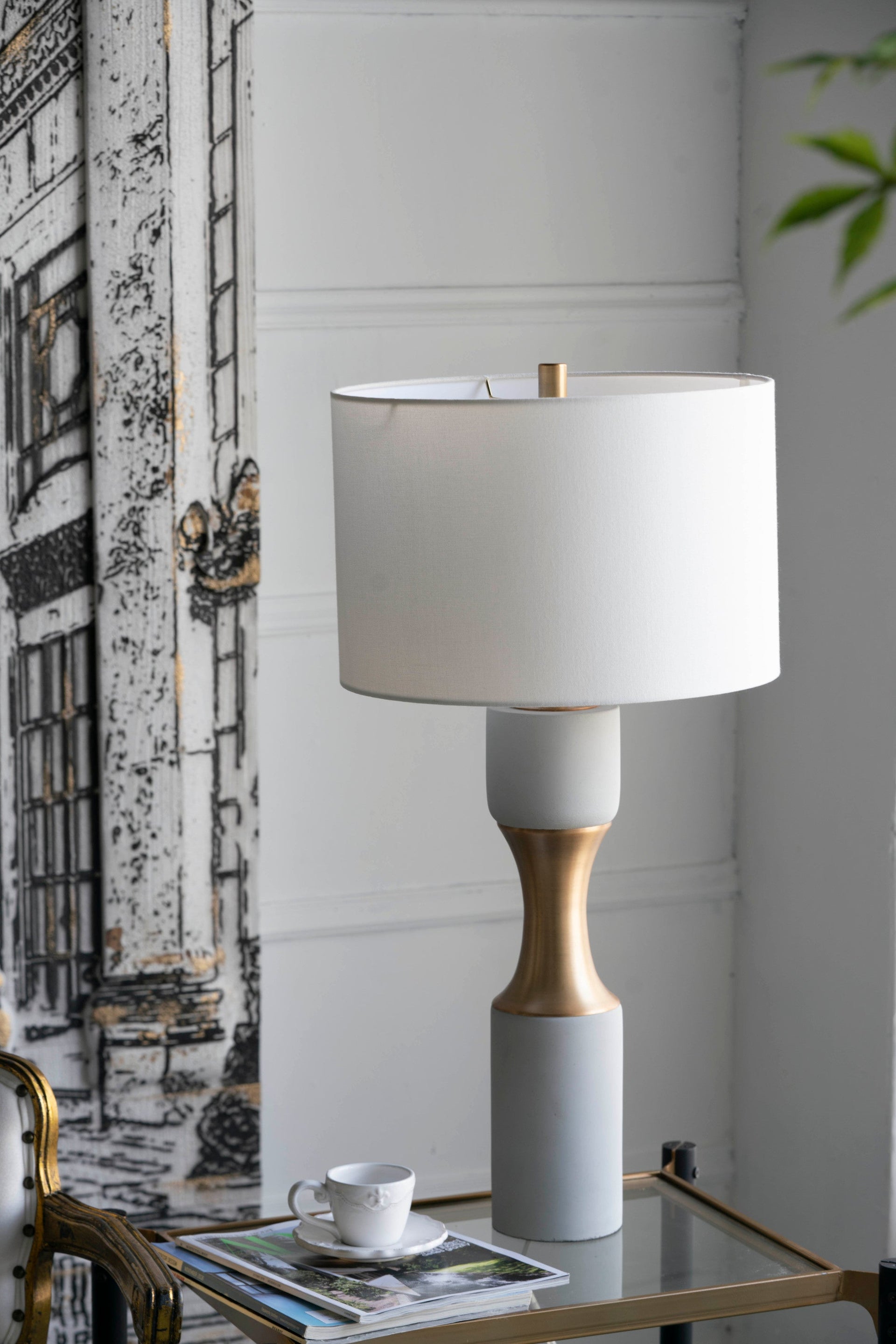 15x15x30' Cement With Metal Table Lamp