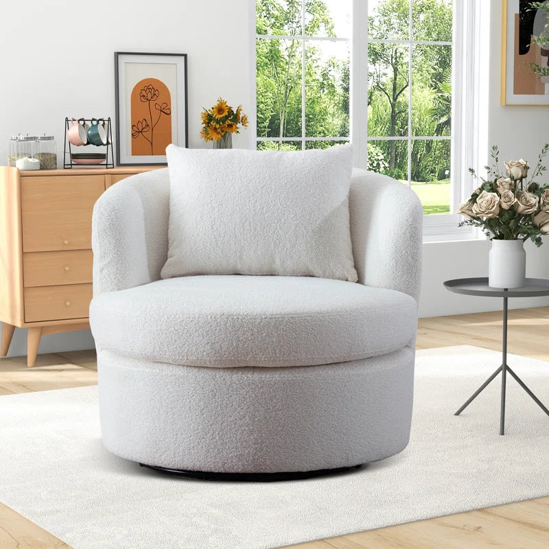 Nahjee Lyquinn 33'' W Super Soft Upholstered Swivel Barrel Chair with Pillow