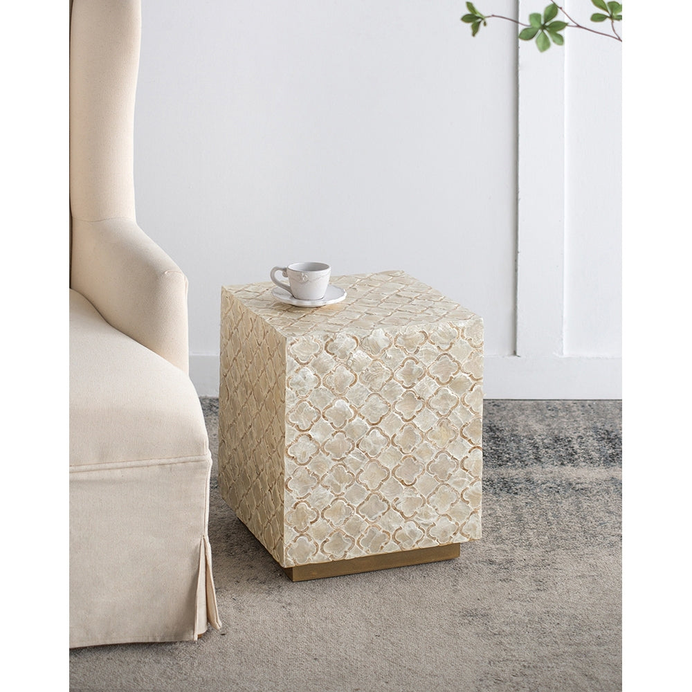 14x14x18' Square Capiz Stool, Cream