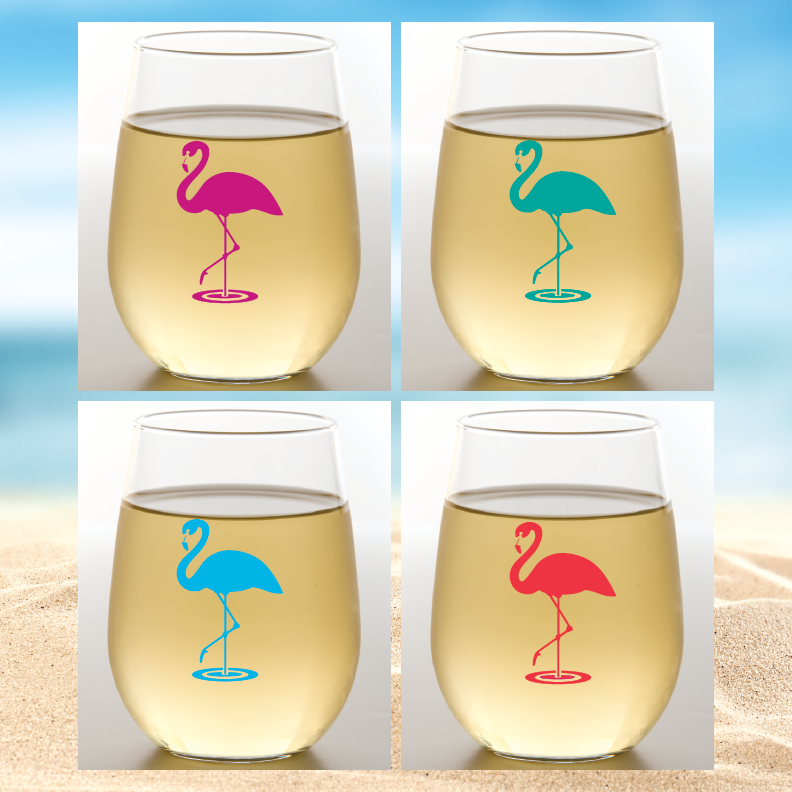FLAMINGOS Shatterproof Wine Glasses: 4pk