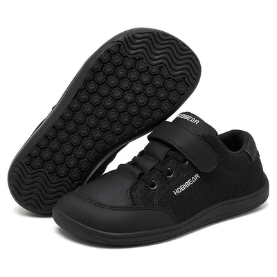 Kids Wide Toe Barefoot Sneakers Minimalist Lightweight Mesh & Faux Leather Hook & Loop Shoes