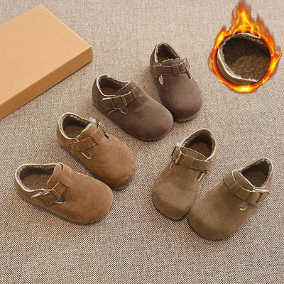 Kids Winter Suede Moccasins – Non-Slip Soft Sole Flat Shoes for Boys & Girls (Ages 3–12)