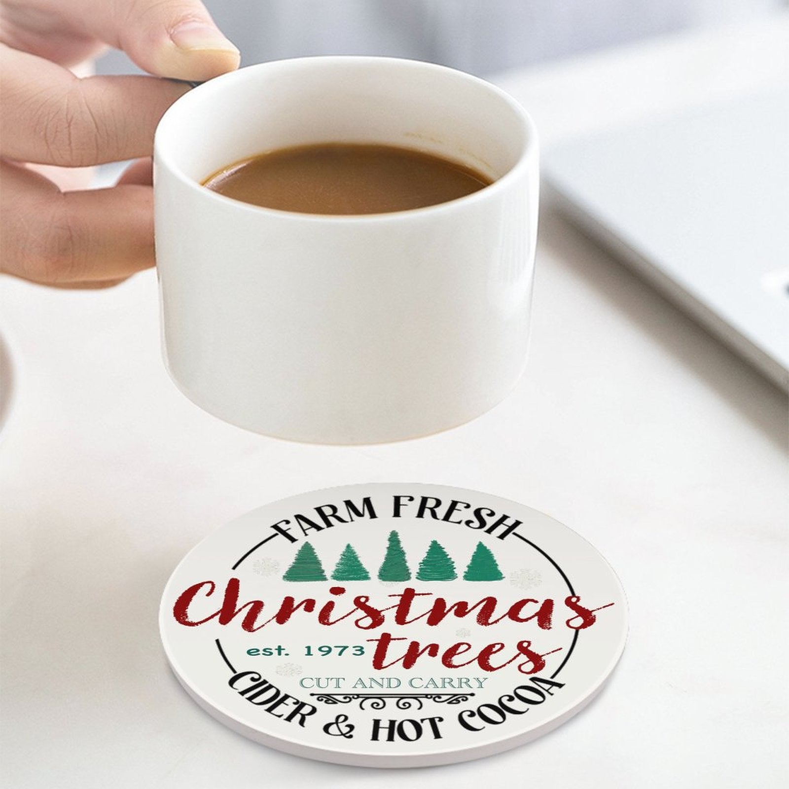 Farm Fresh Christmas Farm Ceramic Coaster
