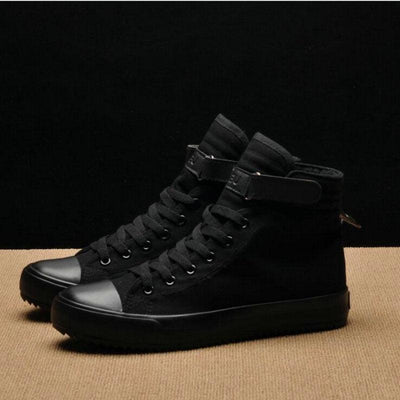 Fashion New Mens Light Breathable Canvas Casual Black White High Top Solid Color Sneakers Shoes Vulcanized Mens Sports Walking Jogging Non Slip Athletic Sneakers