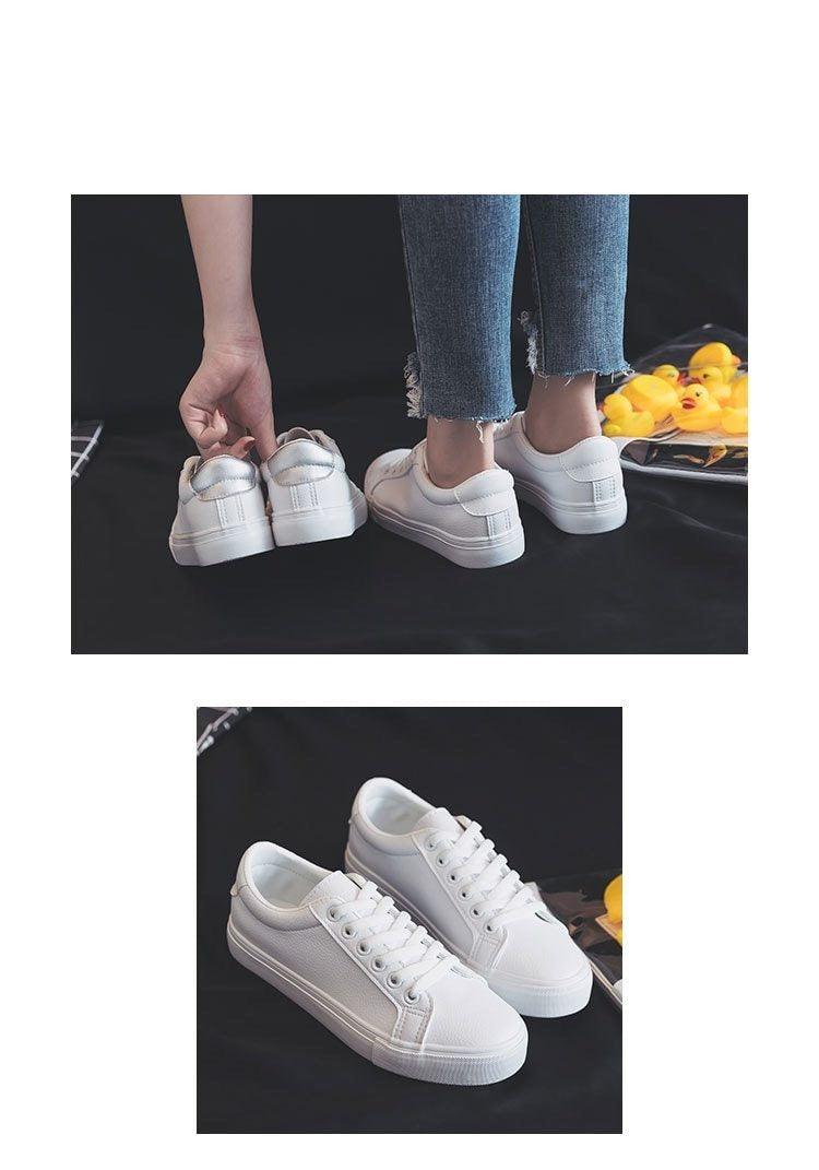 Fashion Women's Vulcanize White Shoes Spring New Casual Classic Leather Women Casual White Sneakers Casual Sports Flat Low Top Sneaker Lace-up Classic Shoes