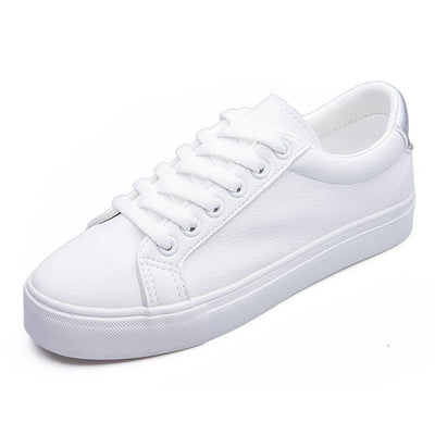 Fashion Women's Vulcanize White Shoes Spring New Casual Classic Leather Women Casual White Sneakers Casual Sports Flat Low Top Sneaker Lace-up Classic Shoes