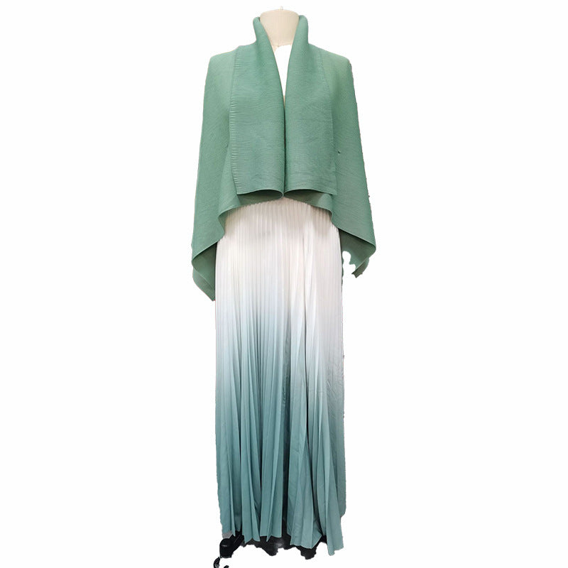 Fashionable casual style set cape shawl style lace up top+pleated skirt