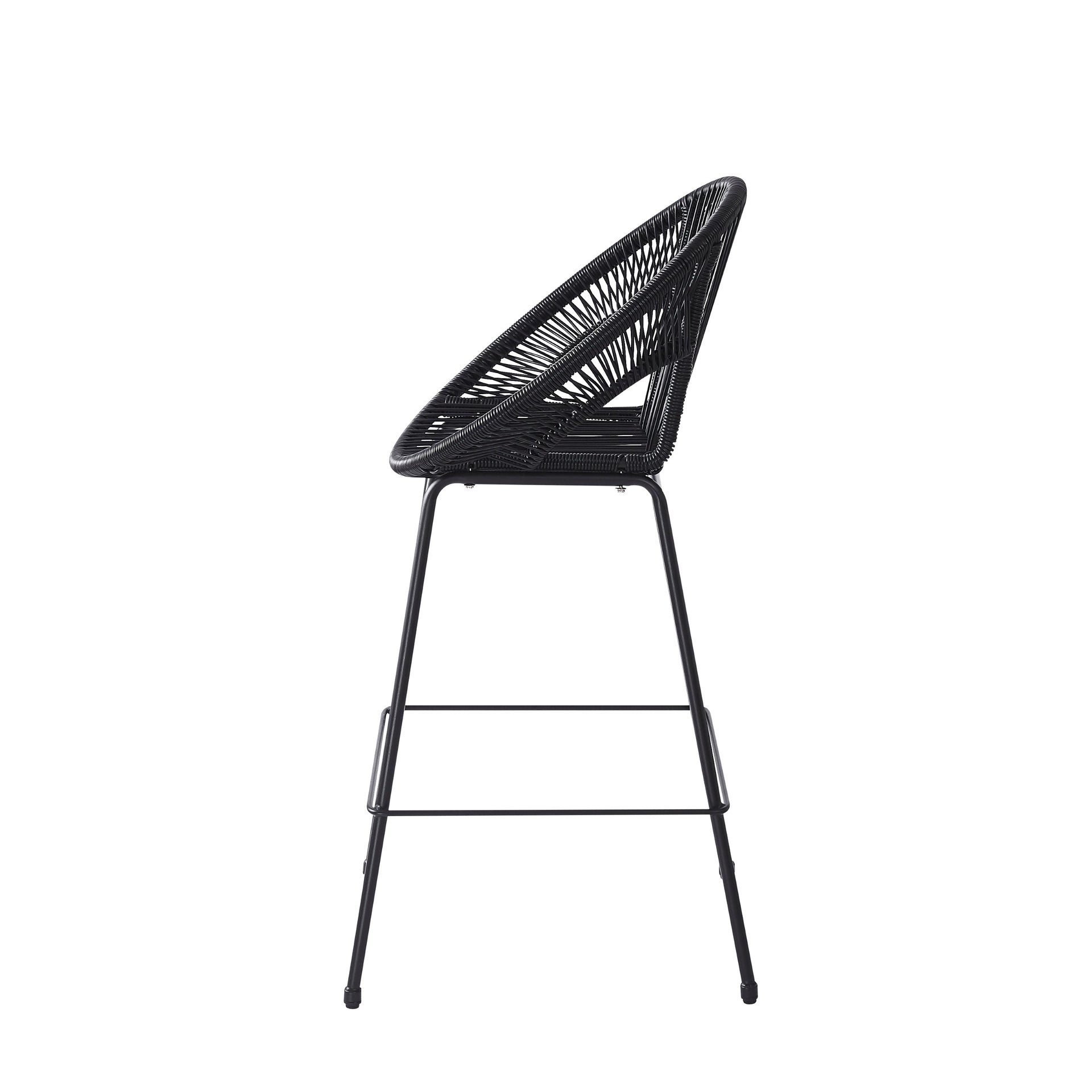 Ferrara Outdoor Patio Barstool Set of 2, Black Faux Wicker PE Rattan with Iron Frame