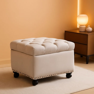 24 Inch Velvet Textured Light Taupe Storage Ottoman