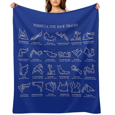 F1 Race Tracks (White Stencil-No Background) Throw Blanket