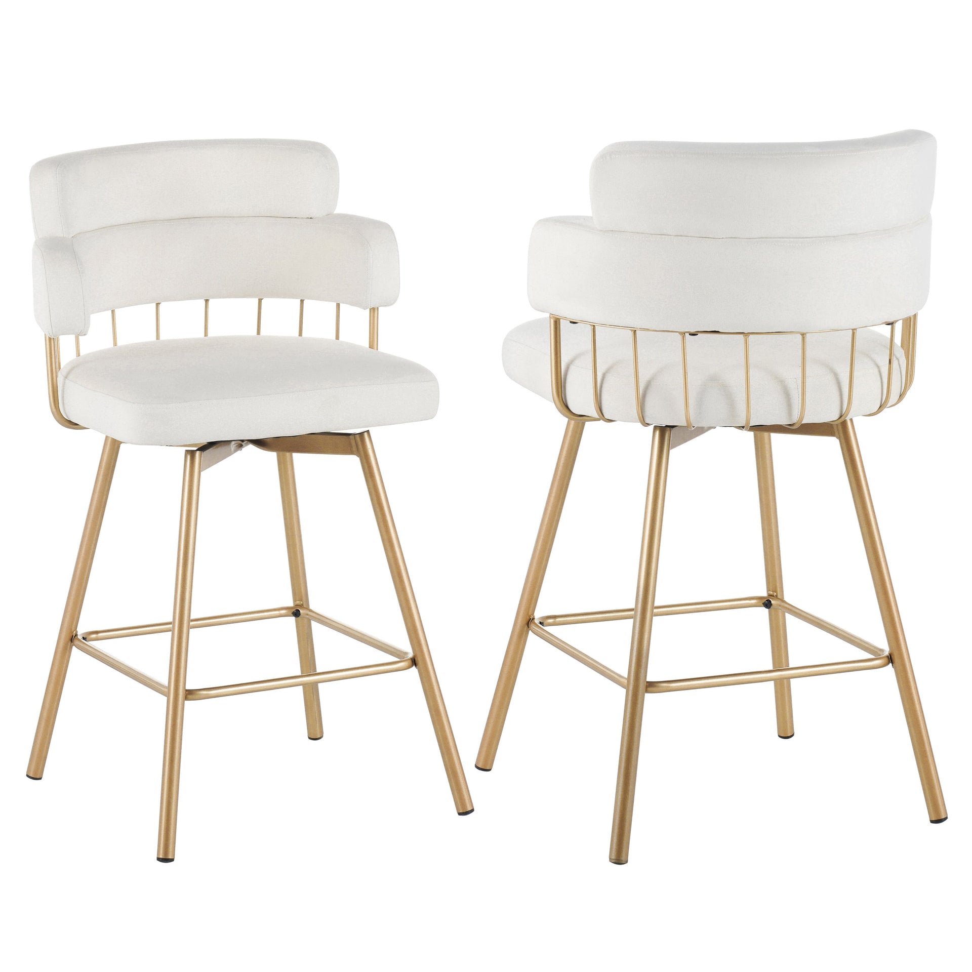 26' Counter Height Bar Stools Set of 2, 180° Swivel Upholstered Barstools with Backs and Metal Legs, Bar Stools for Kitchen Island, Cafe, Pub,