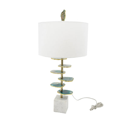 D15x29.5' Verdant Agate-Slice Table Lamp w/ Marble Base