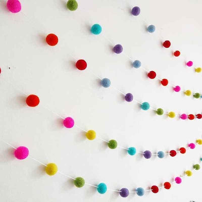 Felt Ball String Ornament Girls Room Decor Hair Ball Hanging Garland Handmade Pendant For Nursery Decor Garland Pom Nordic Style Kids Decoration For Wall Christmas Tree Decoration
