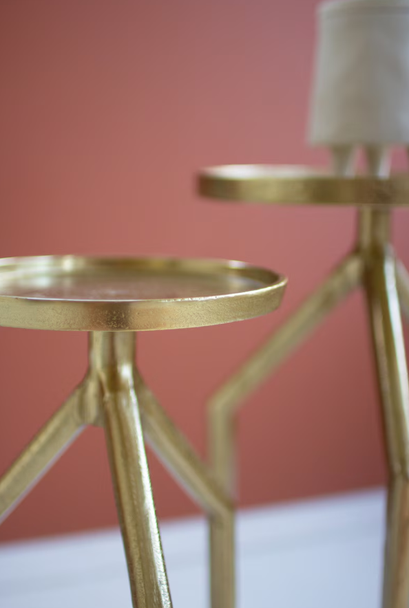 Set of 2 Antique Brass Aluminum Cocktail Tables